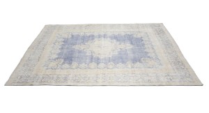 Antique Muted Navy Floral 10X13 Distressed Vintage Oriental Rug