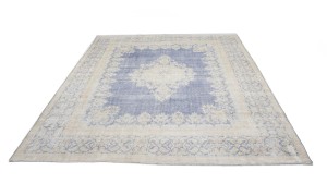 Antique Muted Navy Floral 10X13 Distressed Vintage Oriental Rug
