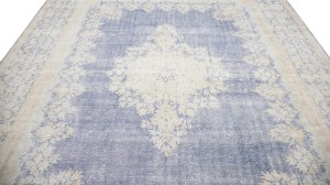 Antique Muted Navy Floral 10X13 Distressed Vintage Oriental Rug