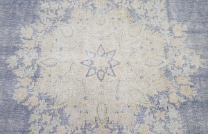 Antique Muted Navy Floral 10X13 Distressed Vintage Oriental Rug