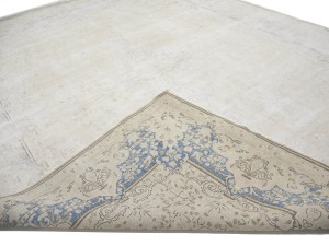 Antique Muted Beige Floral 10X13 Distressed Vintage Oriental Rug