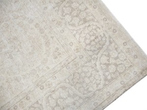 Antique Muted Beige Floral 9'8X12'4 Distressed Vintage Oriental Rug