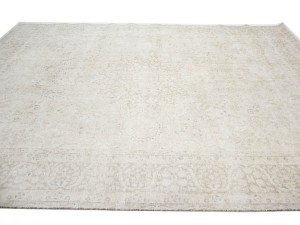 Antique Muted Beige Floral 9'8X12'4 Distressed Vintage Oriental Rug