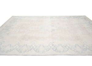 Antique Muted Peach Floral 10X13 Distressed Vintage Oriental Rug