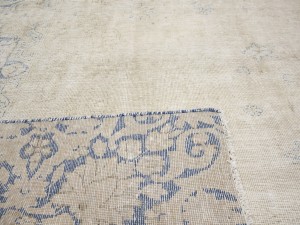 Antique Muted Beige Floral 9X12 Distressed Vintage Oriental Rug
