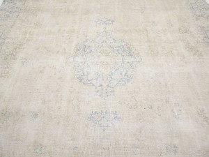 Antique Muted Beige Floral 9X12 Distressed Vintage Oriental Rug