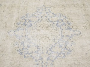 Antique Muted Beige Floral 9X12 Distressed Vintage Oriental Rug