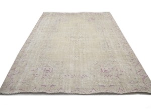 Antique Muted Cream Beige Floral 6X9 Distressed Vintage Oriental Rug
