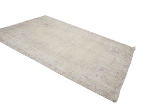 Antique Muted Cream Beige Floral 6X9 Distressed Vintage Oriental Rug