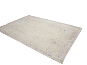 Antique Muted Cream Beige Floral 6X9 Distressed Vintage Oriental Rug