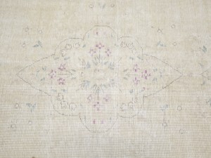 Antique Muted Cream Beige Floral 6X9 Distressed Vintage Oriental Rug