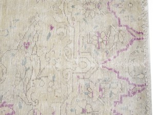 Antique Muted Cream Beige Floral 6X9 Distressed Vintage Oriental Rug
