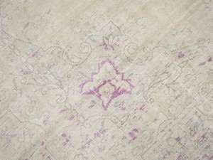 Antique Muted Cream Beige Floral 6X9 Distressed Vintage Oriental Rug