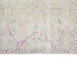 Antique Muted Cream Beige Floral 6X9 Distressed Vintage Oriental Rug