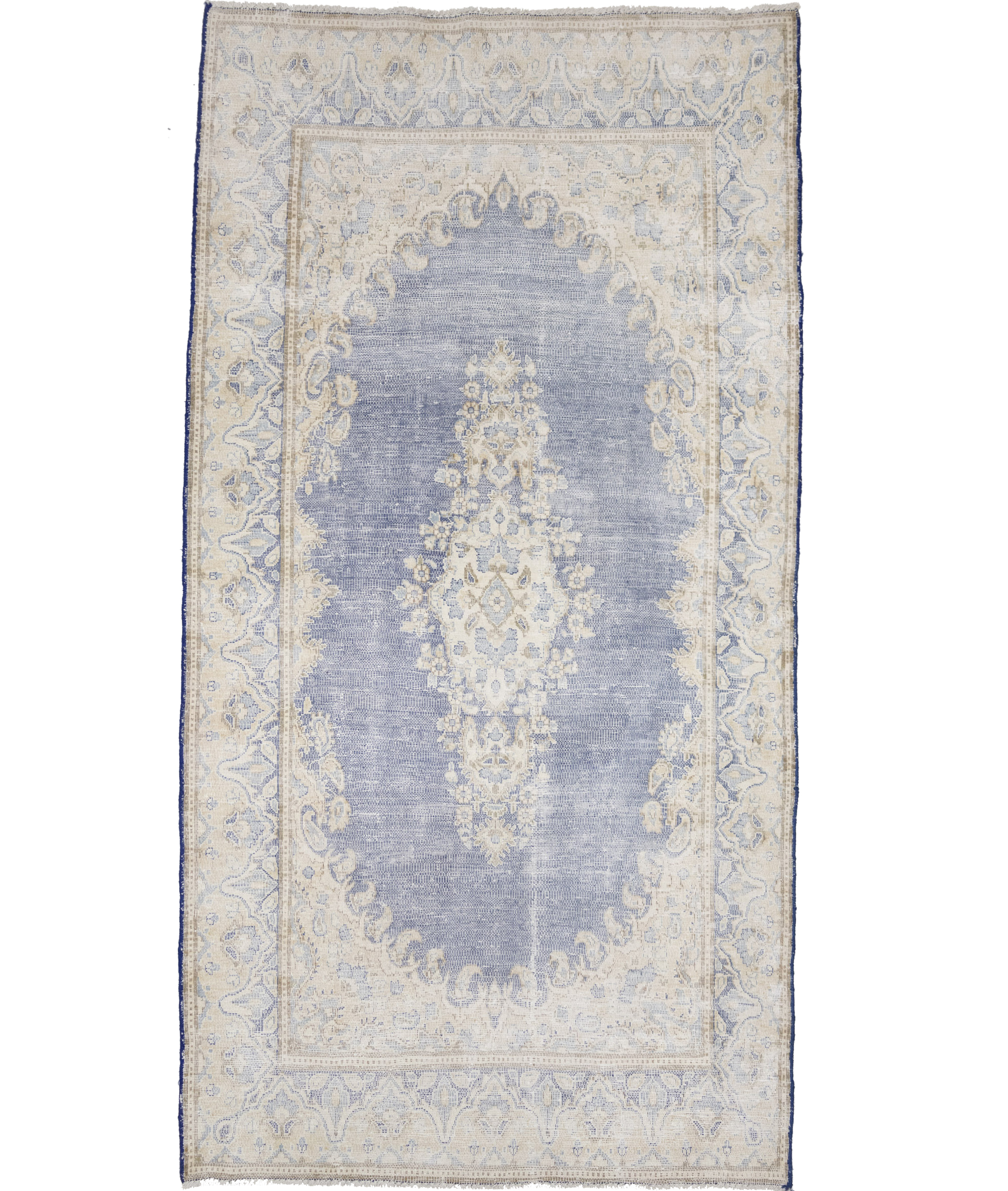 Antique Muted Blue Floral 4X7 Distressed Vintage Oriental Rug