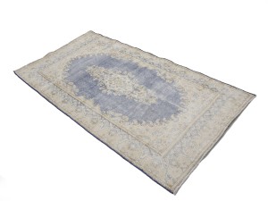 Antique Muted Blue Floral 4X7 Distressed Vintage Oriental Rug