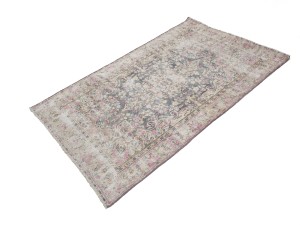 Antique Muted Brown Floral 3'7X5'9 Distressed Vintage Oriental Rug
