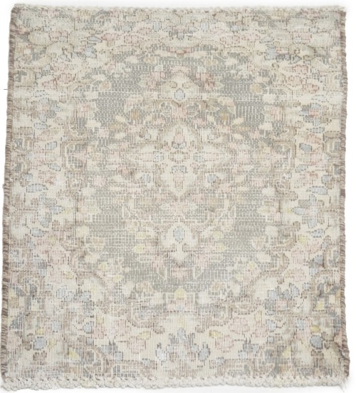 Antique Muted Taupe Floral 1'7X2'2 Distressed Vintage Oriental Rug