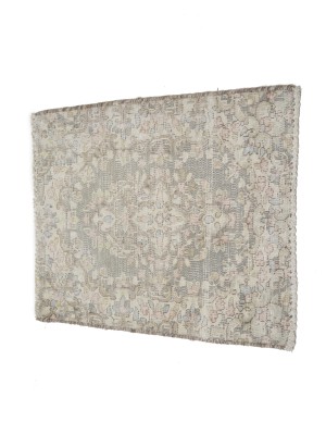 Antique Muted Taupe Floral 1'7X2'2 Distressed Vintage Oriental Rug