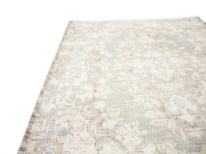 Antique Muted Taupe Floral 1'7X2'2 Distressed Vintage Oriental Rug