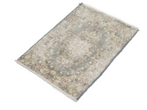 Antique Muted Taupe Floral 1'6X2'0 Distressed Vintage Oriental Rug