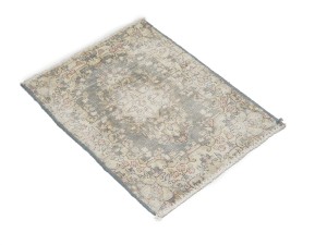 Antique Muted Taupe Floral 1'6X2'0 Distressed Vintage Oriental Rug