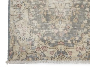 Antique Muted Taupe Floral 1'6X2'0 Distressed Vintage Oriental Rug