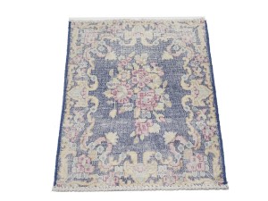 Antique Muted Navy Floral 1'7X2 Distressed Vintage Oriental Rug