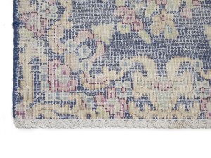 Antique Muted Navy Floral 1'7X2 Distressed Vintage Oriental Rug