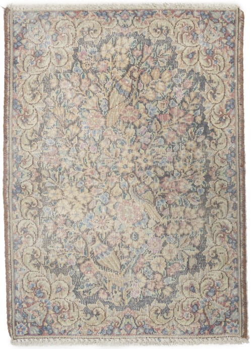 Antique Muted Taupe Floral 1'8X2'3 Distressed Vintage Oriental Rug