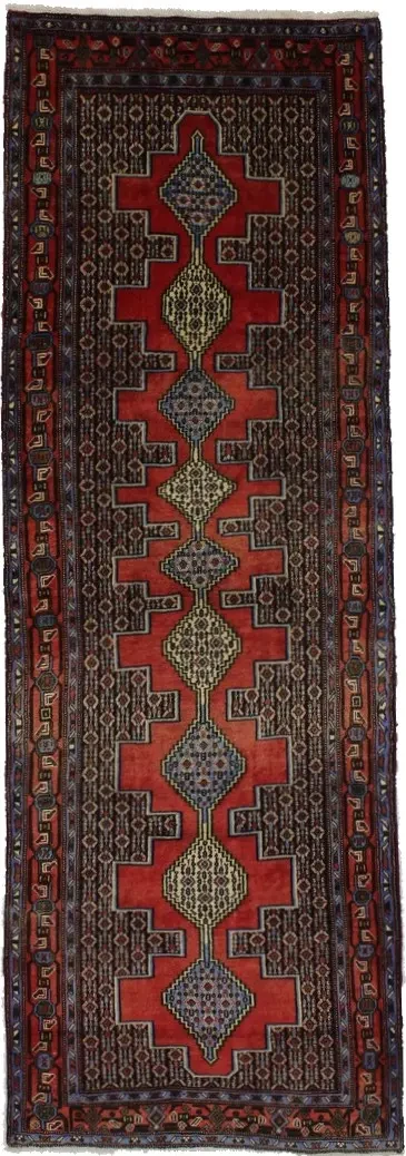 Vintage Red Geometric 3X9 Bidjar Sanneh Persian Runner Rug