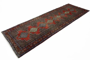 Vintage Red Geometric 3X9 Bidjar Sanneh Persian Runner Rug