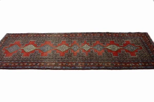 Vintage Red Geometric 3X9 Bidjar Sanneh Persian Runner Rug