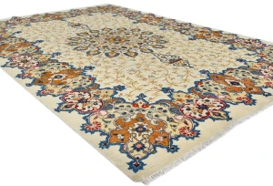 Semi Antique Cream Traditional 8X11 Kashan Persian Rug