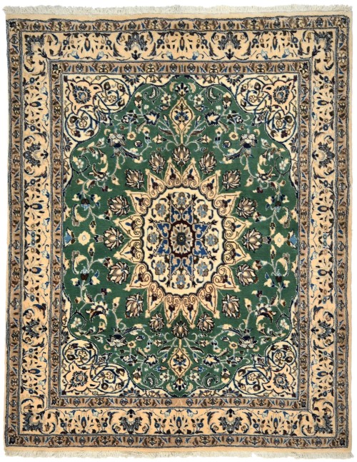 Vintage Floral Classic Green 5X6 Nain Persian Rug