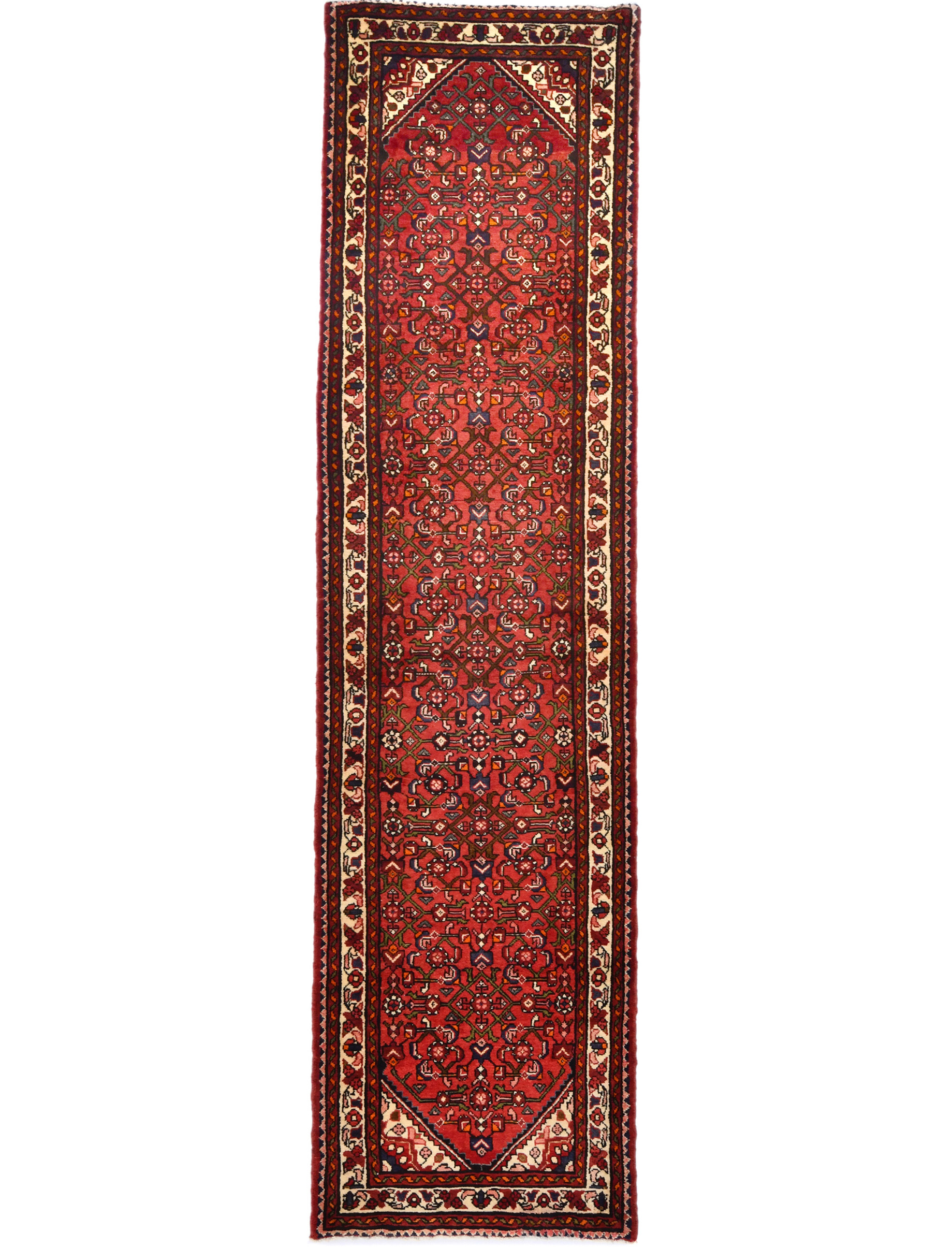 Vintage Red Tribal 3X11 Hamedan Persian Runner Rug