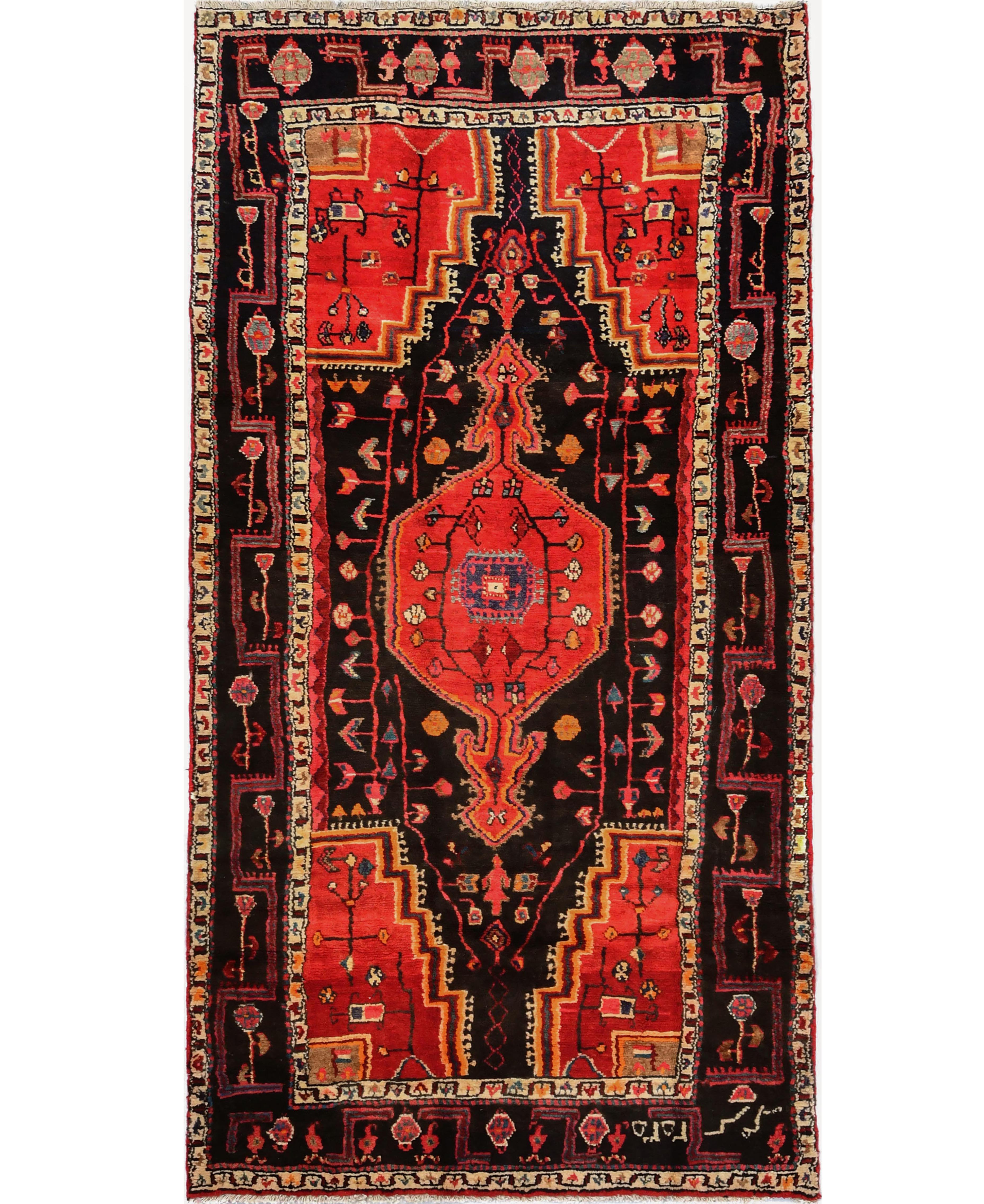 Vintage Tribal Charcoal 4X8 Mussel Hamedan Persian Rug