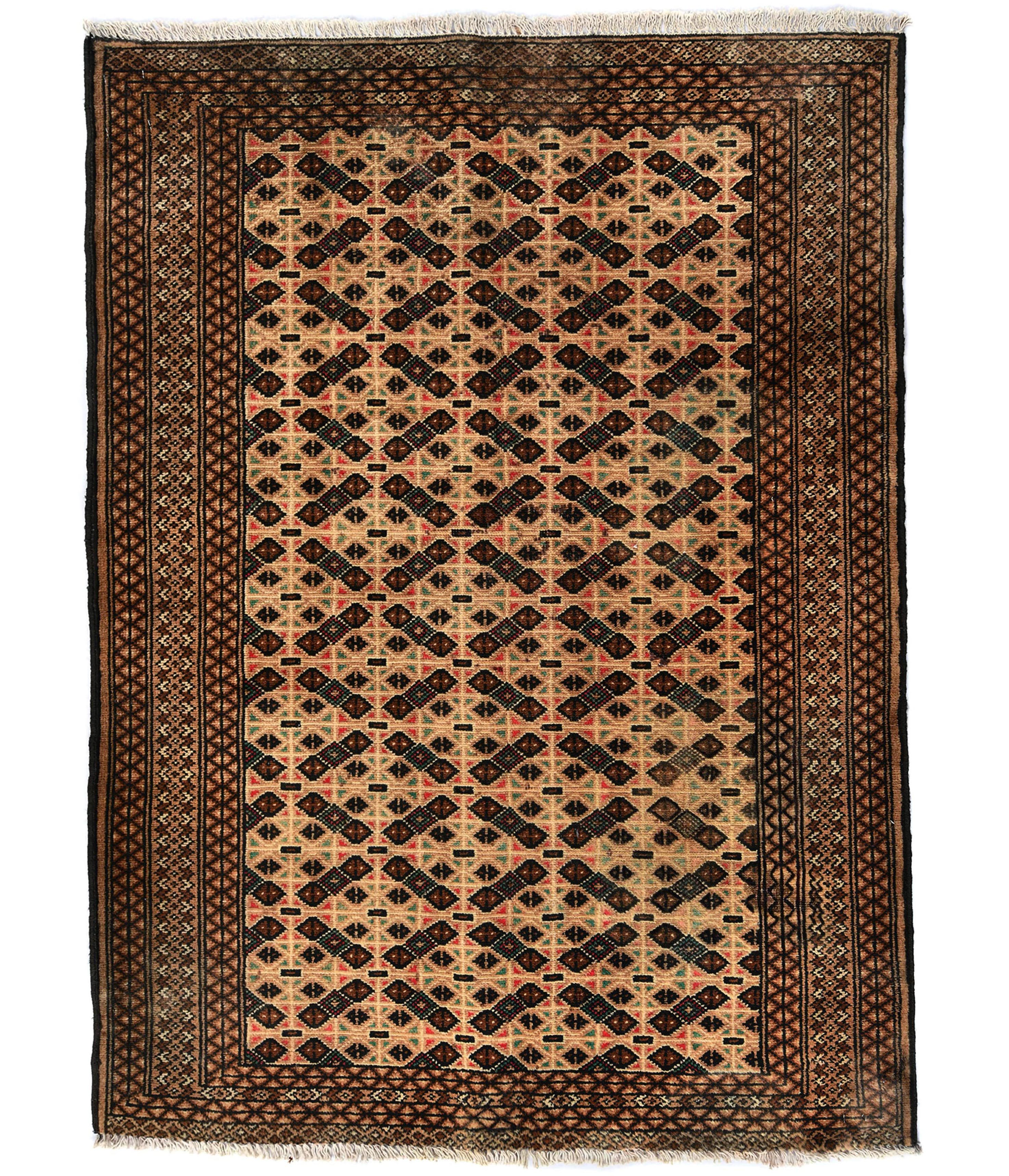 Semi Antique Beige Tribal 3'3X4'6 Turkoman Persian Rug