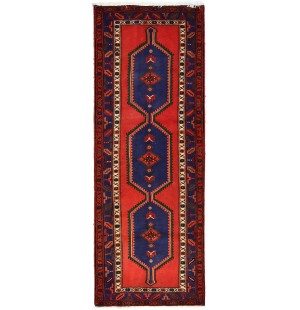 Semi Antique Tribal Red 3'5X9'3 Hamedan Persian Runner Rug