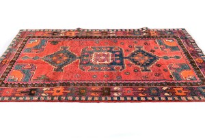Vintage Rose Red Tribal 4X7 Hamedan Persian Rug