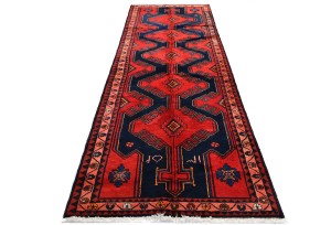 Vintage Purple-navy Tribal 3'7X9'8 Hamedan Persian Runner Rug