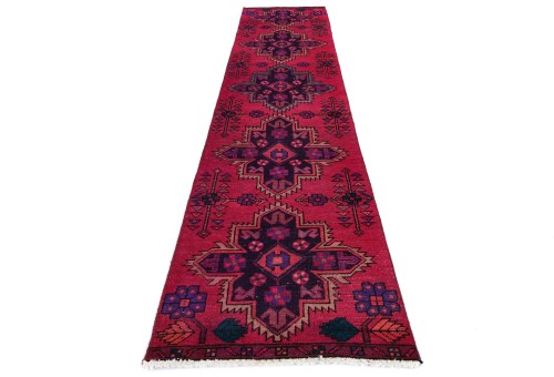 Vintage Rose Red Tribal 2x9 Hamedan Runner Rug