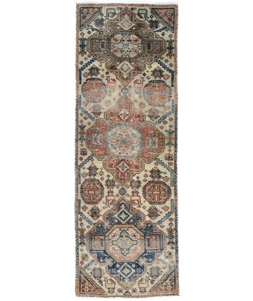 Semi Antique Muted Tribal 3X7 Distressed Vintage Oriental Runner Rug