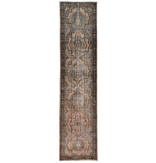 Semi Antique Muted Tribal 3X13 Distressed Vintage Oriental Runner Rug