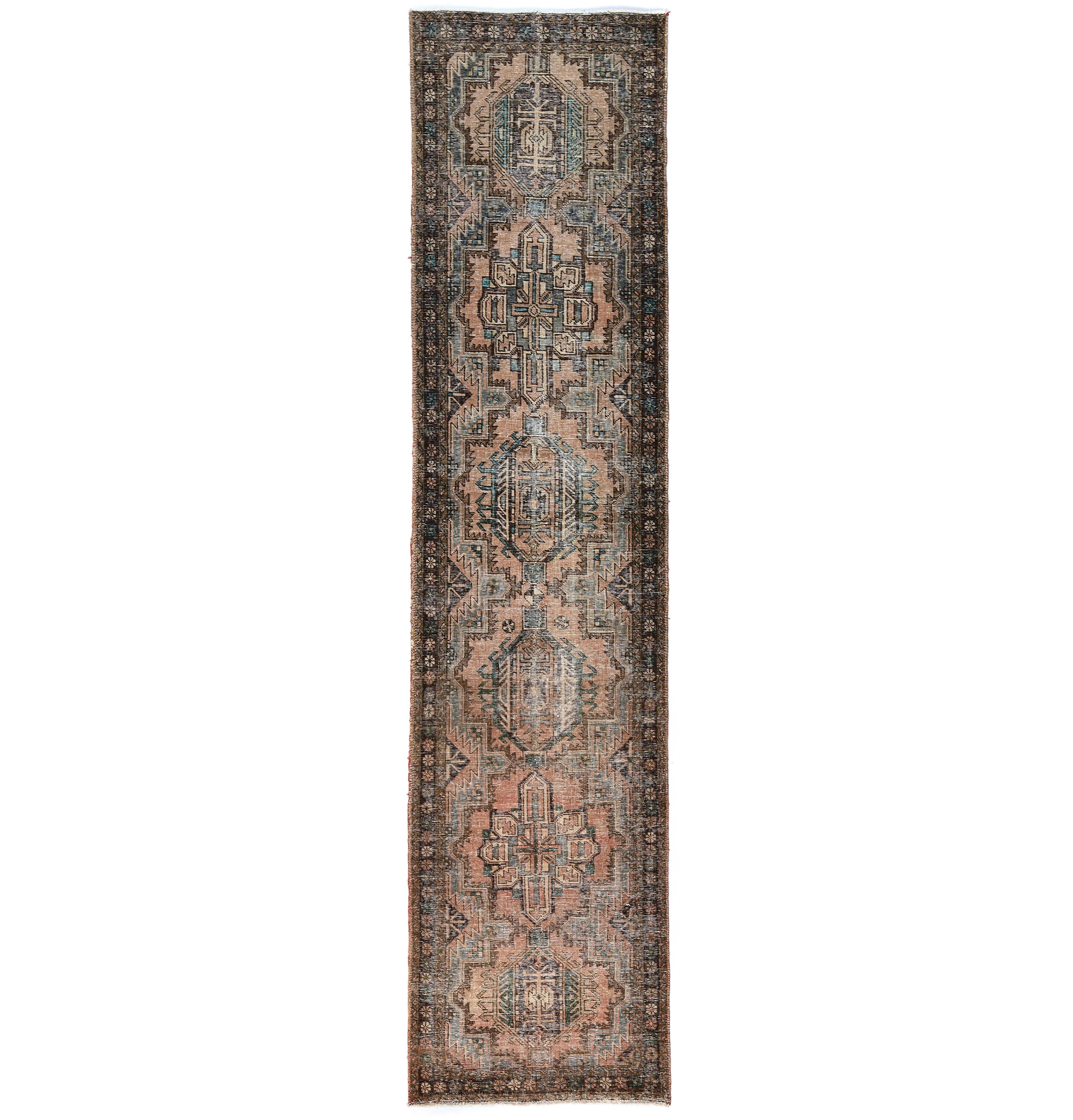 Semi Antique Muted Tribal 3X13 Distressed Vintage Oriental Runner Rug