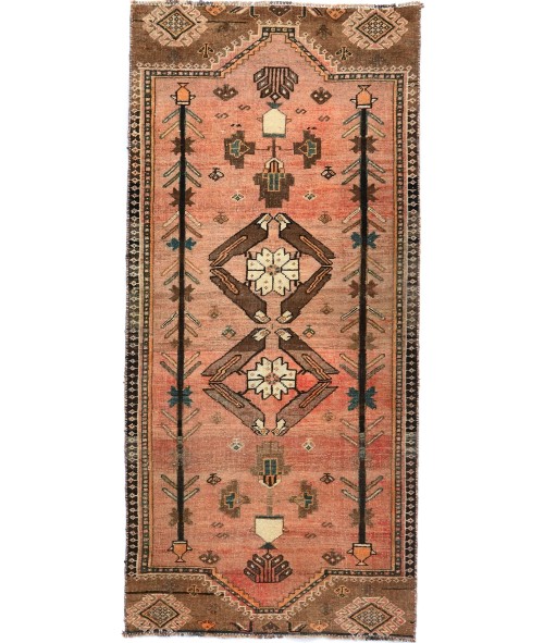 Semi Antique Muted Tribal 3'4X7'3 Distressed Vintage Oriental Runner Rug