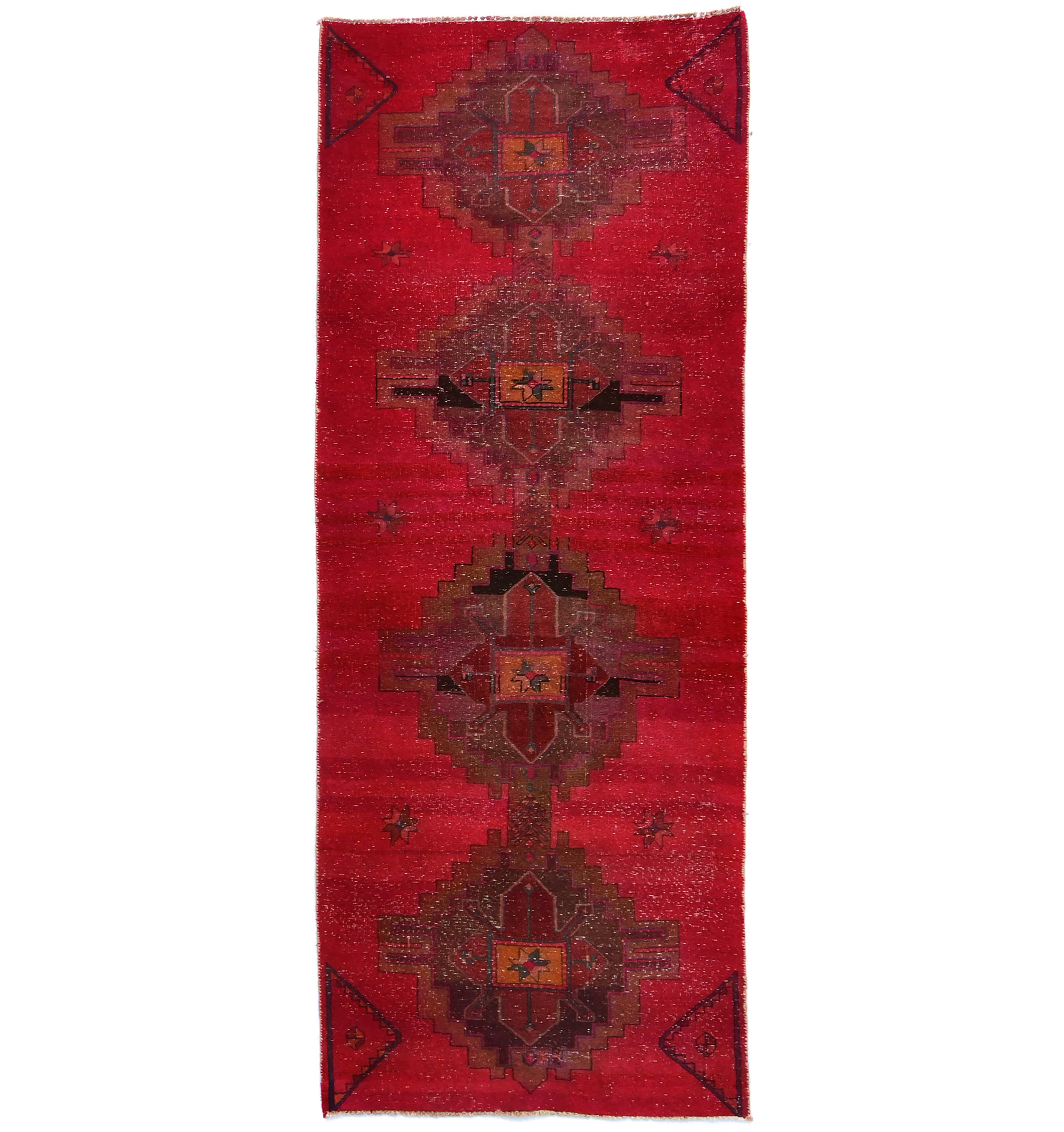 Semi Antique Overdyed Tribal 3X8 Distressed Vintage Oriental Runner Rug