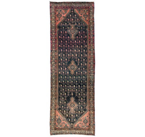 Semi Antique Muted Tribal 3'3X10'6 Distressed Vintage Oriental Runner Rug