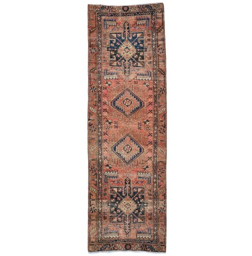 Semi Antique Muted Tribal 3'4X9'6 Distressed Vintage Oriental Runner Rug