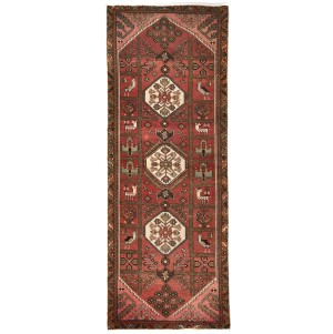 Semi Antique Red Geometric Tribal 4X9 Oriental Runner Rug